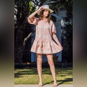 🏷️NWT WKND WYFR Coral Frock It Tie-Dye Shirt Dress Puff Sleeve Dropped Waist 🌸